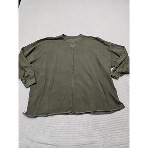 Aerie Sweatshirt Womens Medium Green Oversized Raw Hem Crew Neck
